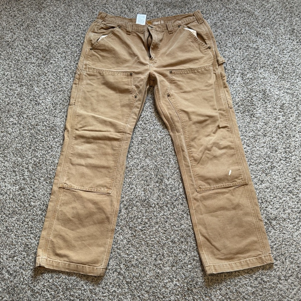Carhartt Duck Relaxed Fit Double Knee Work Pants Men's 38x32 Tan Fit 36x31